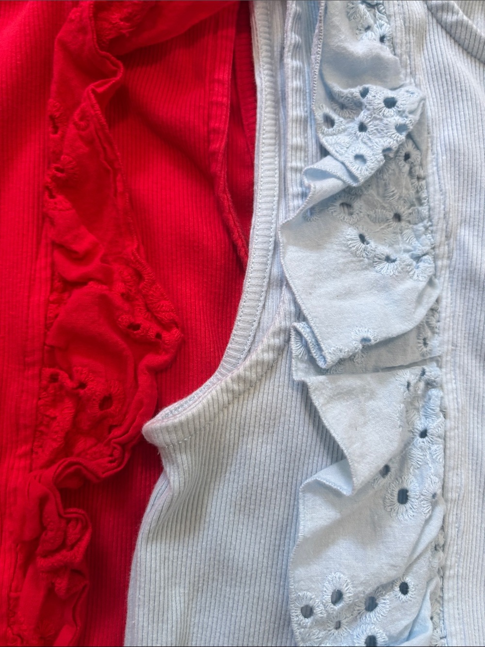 Light Blue & Red Ruffled Ribbed Tank Tops 00 Torid - Picture 5 of 5